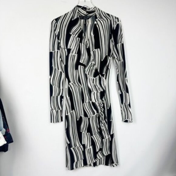 Kamali Kulture Black and White Printed Wrap Draped DRess Small - Picture 1 of 6